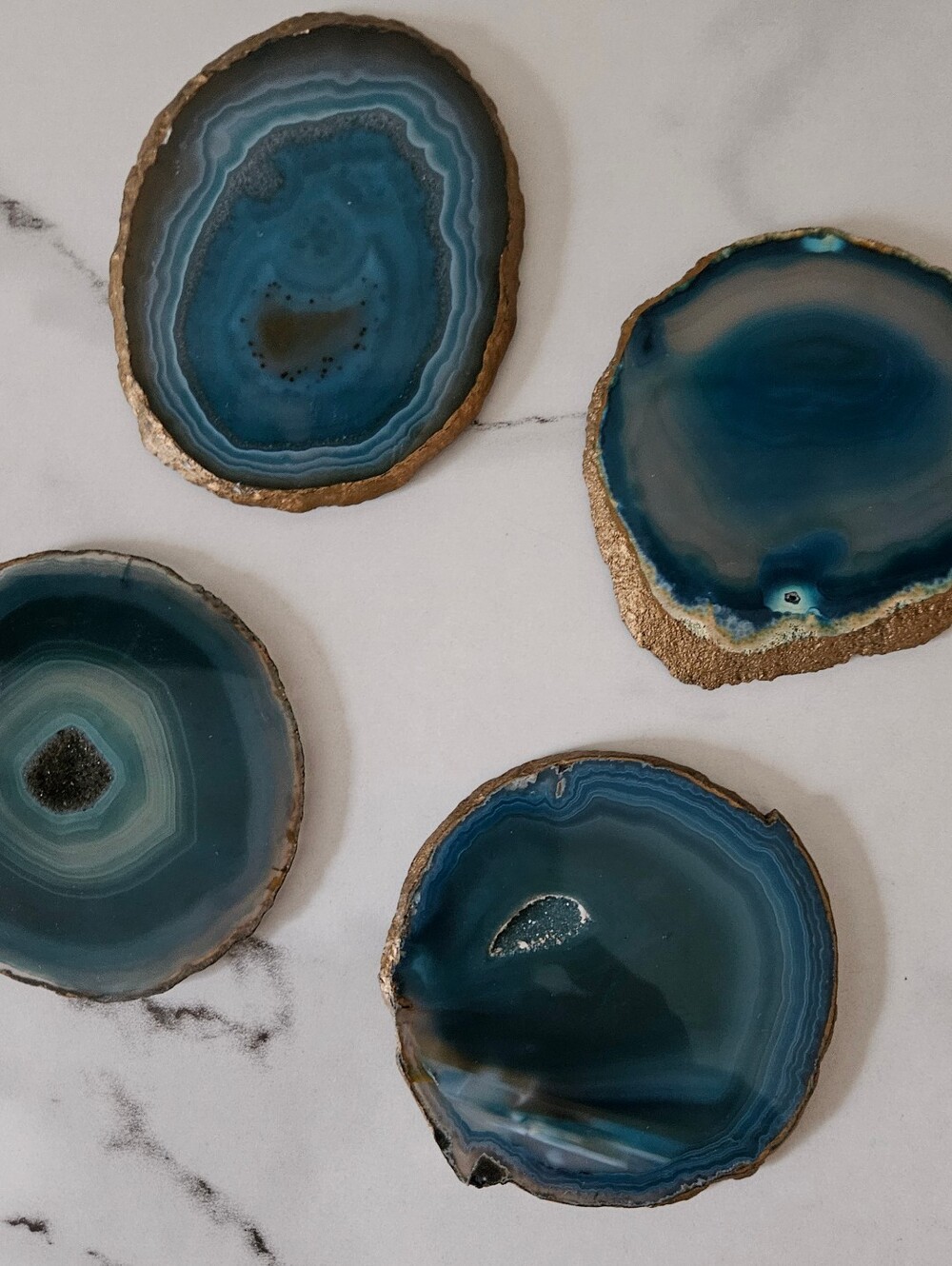 Gold Rimmed Teal Agate Coasters-Set of 4